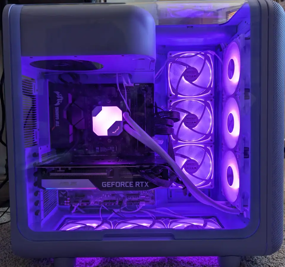 A finished white Subtronics gaming PC