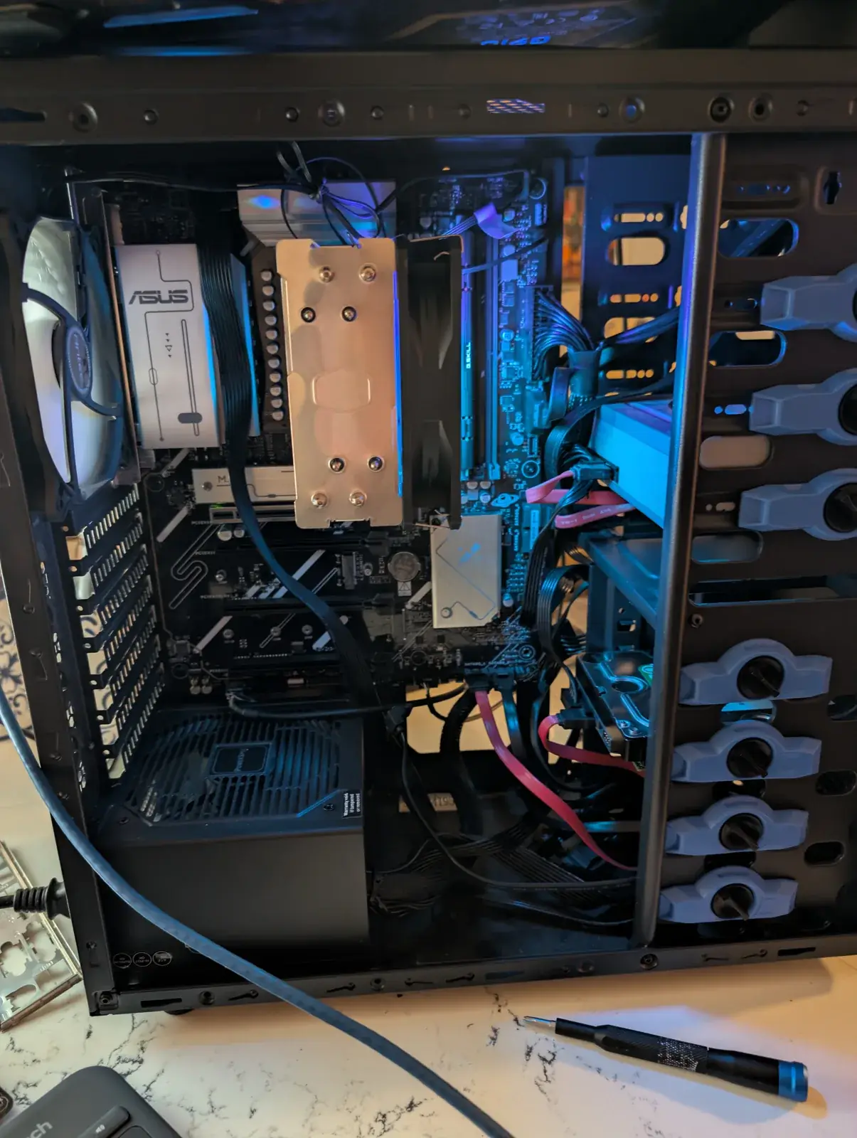 Real desktop computer opened for repair and upgrade service