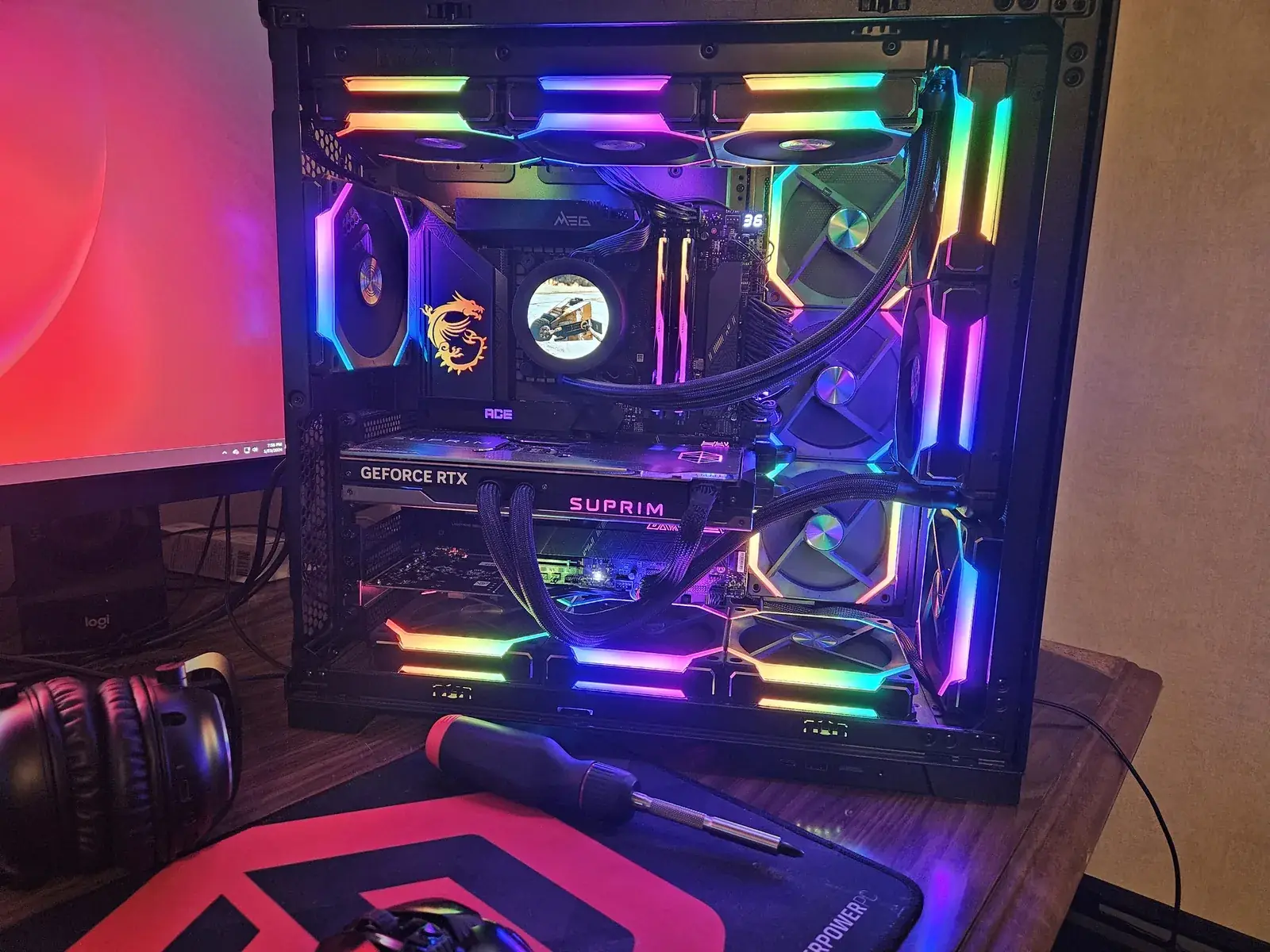 RGB custom gaming PC with high-end components and clean internal lighting layout